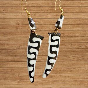 African Tribal Wave Horn Earrings – Brass Accent | Kenya Made
